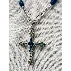 Lia Sophia Silvertone Gemstone Cross Necklace